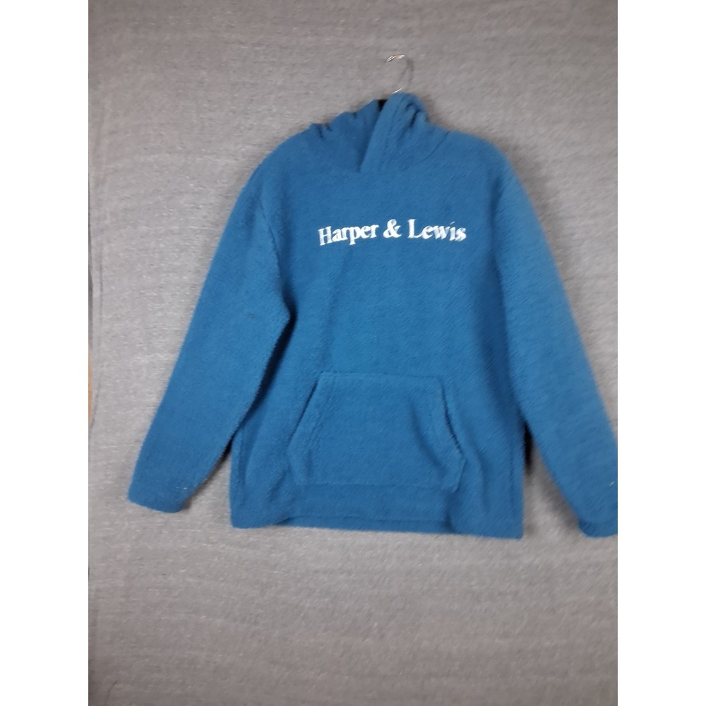 Harper Lewis Womens Hoodie Large Blue Plush Fleece Sherpa Pullover Spellout - Picture 2 of 9